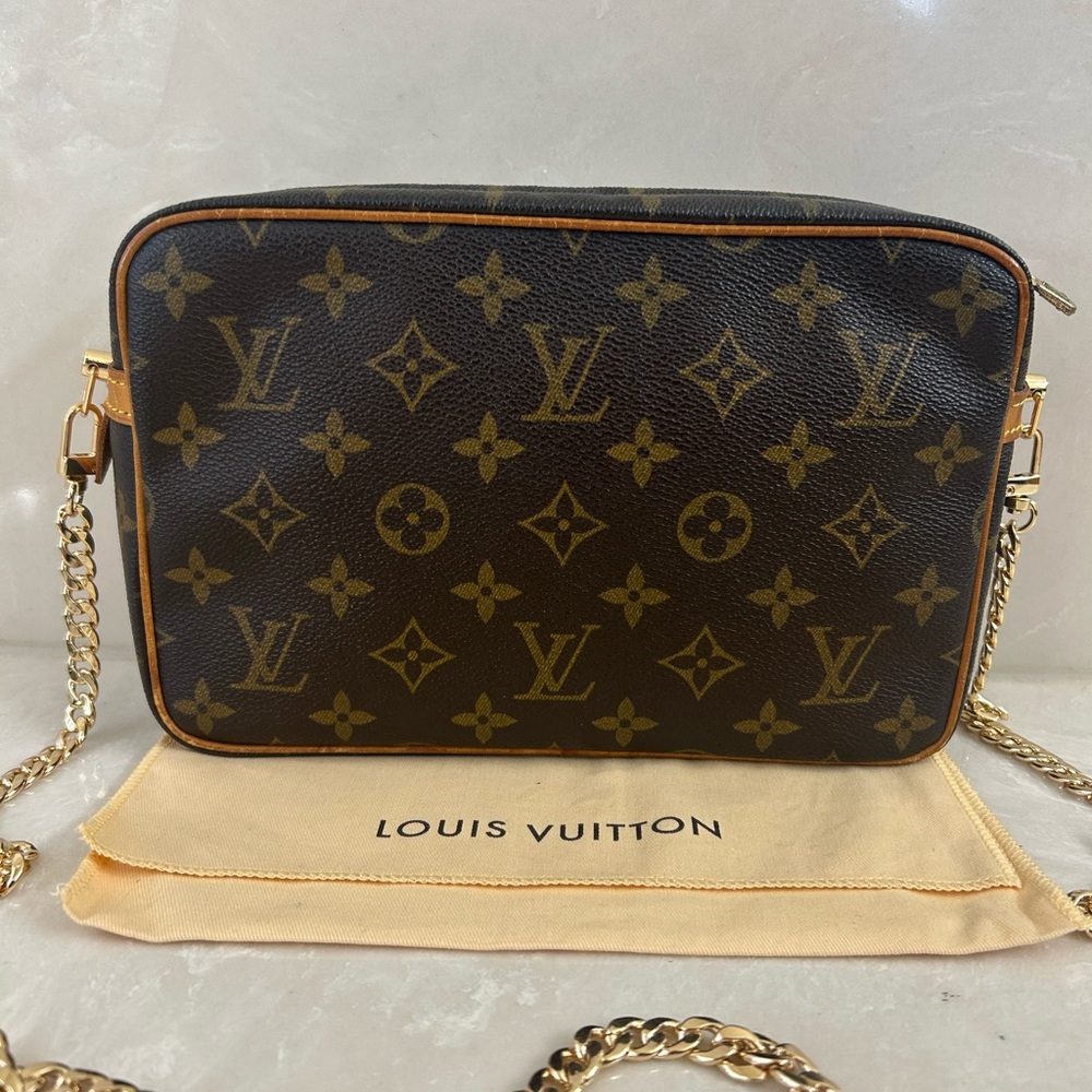 Authentic Louis Vuitton Brown and Gold Crossbody Bag with Iconic Monogram